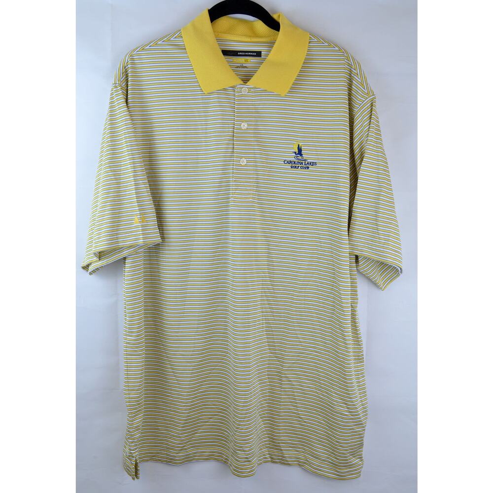 Greg Norman Golf Polo Mens Large Shirt Embroidery - Yellow Striped Play Dry